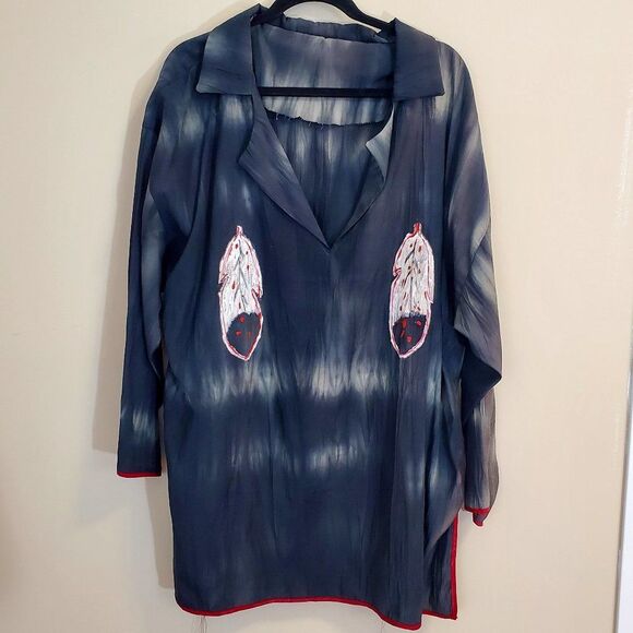 Handmade Native American Art tunic Top Hand Painted Beads Real Hair Fits XL-1X - Picture 2 of 11